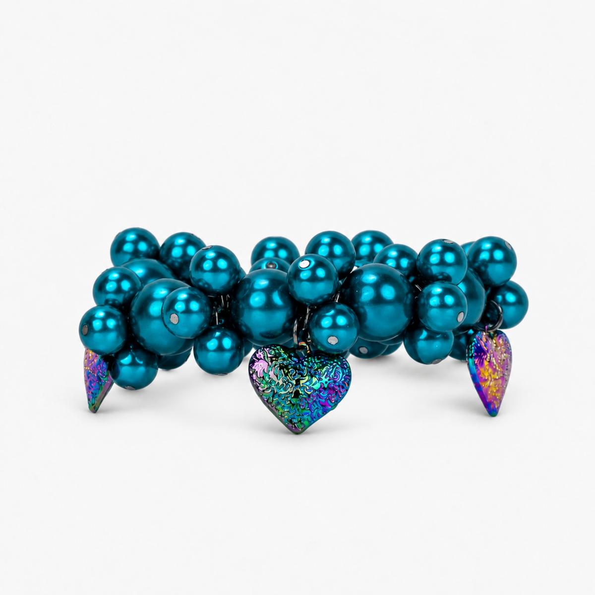 Amora Pearl Heart Stretch Bracelet - Rainbow Teal,Bracelets, Sassy Jones,