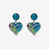 Amora Pearl Heart Dangles in Rainbow Teal featuring glossy teal glass pearl studs and iridescent heart drops.