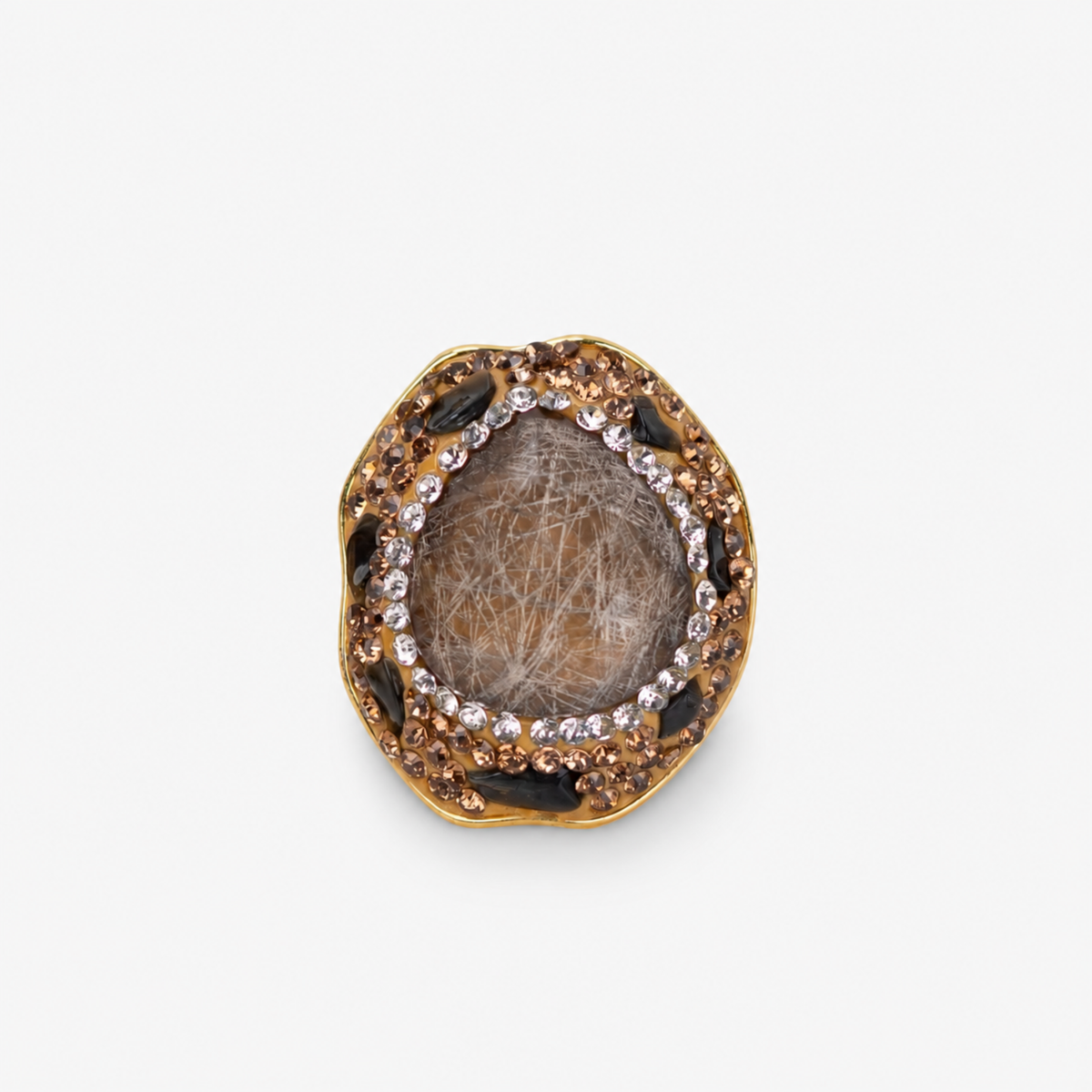Armana Statement Ring in Black featuring an organic black stone centerpiece with crystal accents.