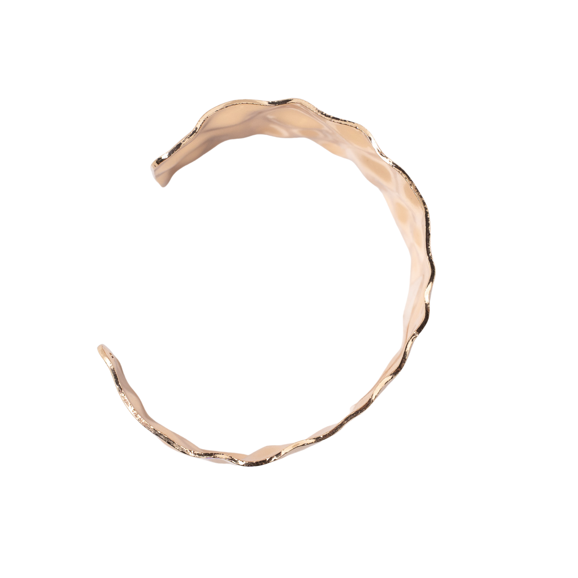 Hammered gold wide statement cuff bracelet with sculptural organic texture and high shine finish by Sassy Jones.