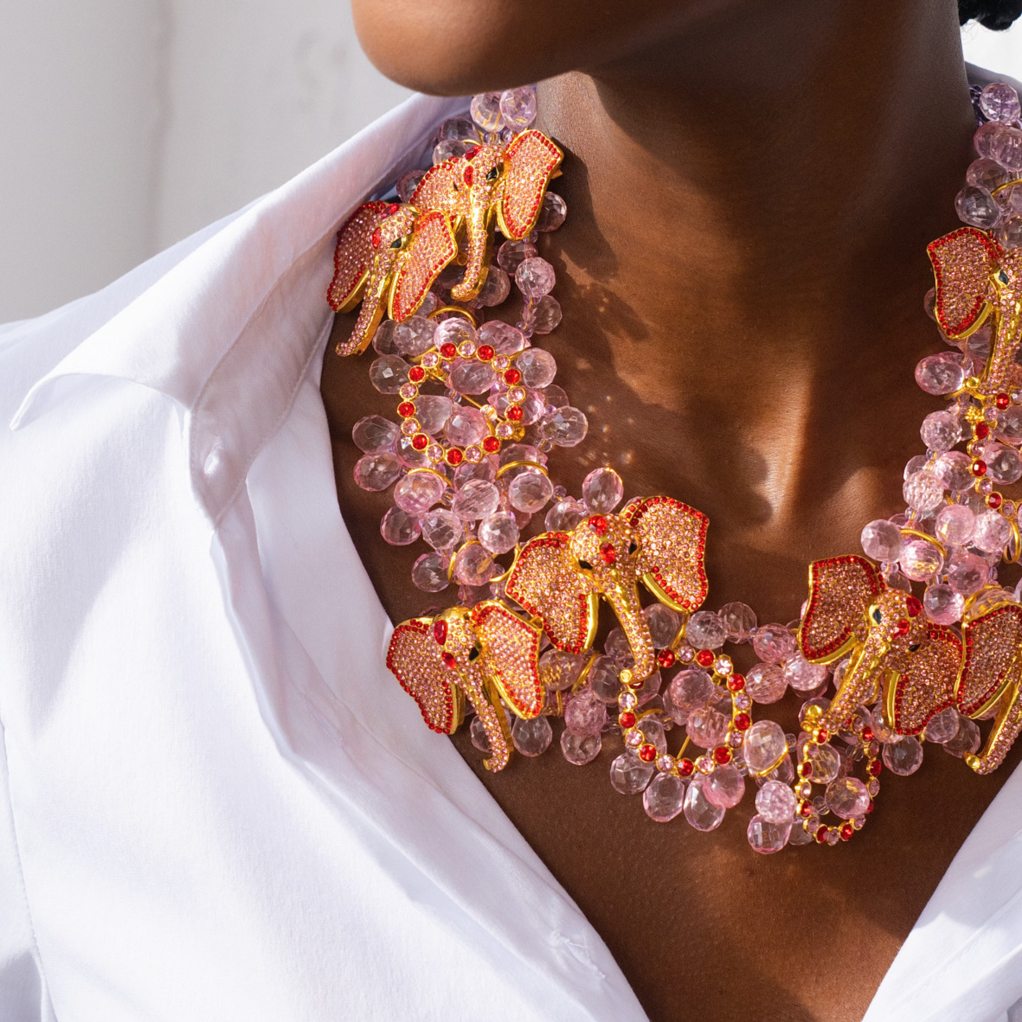 statement necklace, bib necklace, elephant necklace, crystal statement necklace, luxury statement jewelry, gold statement necklace, fashion bib necklace, rhinestone necklace, designer statement necklace, bold statement jewelry