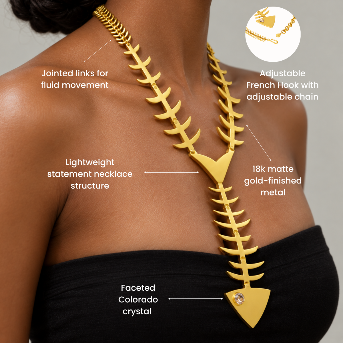 Caicos 18k Fishbone Necklace,Necklaces, Sassy Jones,