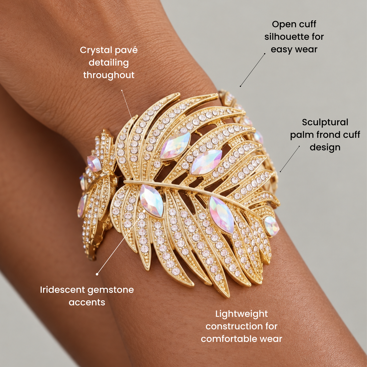 Calypso Palm Crystal Cuff,Bracelets, Sassy Jones,