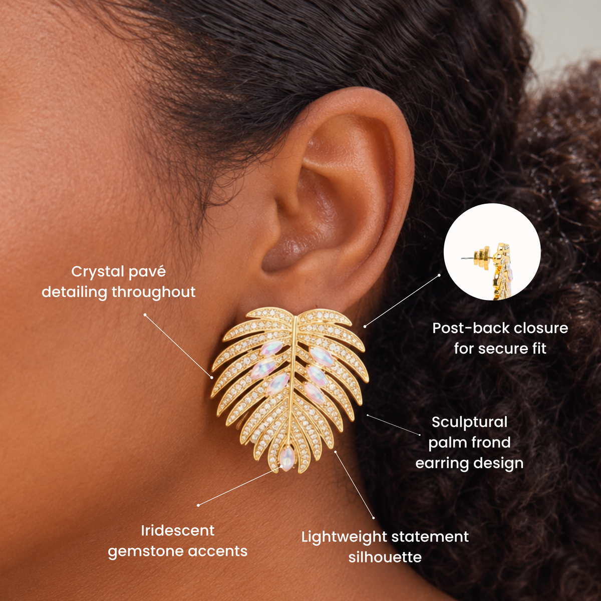 Calypso Palm Crystal Earring,Earrings, Sassy Jones,