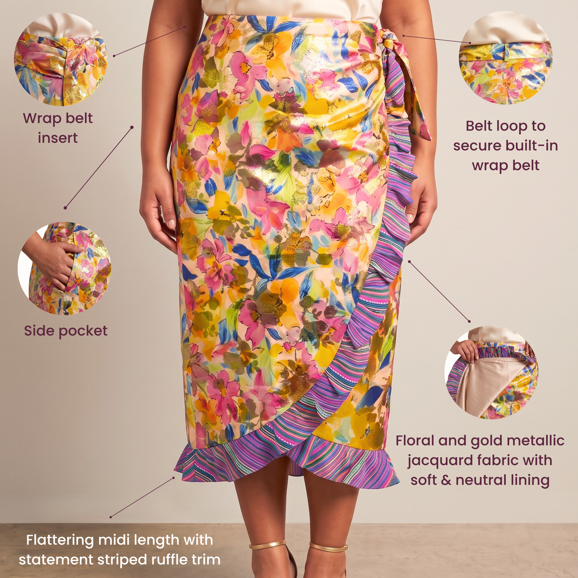 Camille Floral Jacquard Ruffled Wrap Skirt