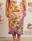 Camille Floral Jacquard Ruffled Wrap Skirt