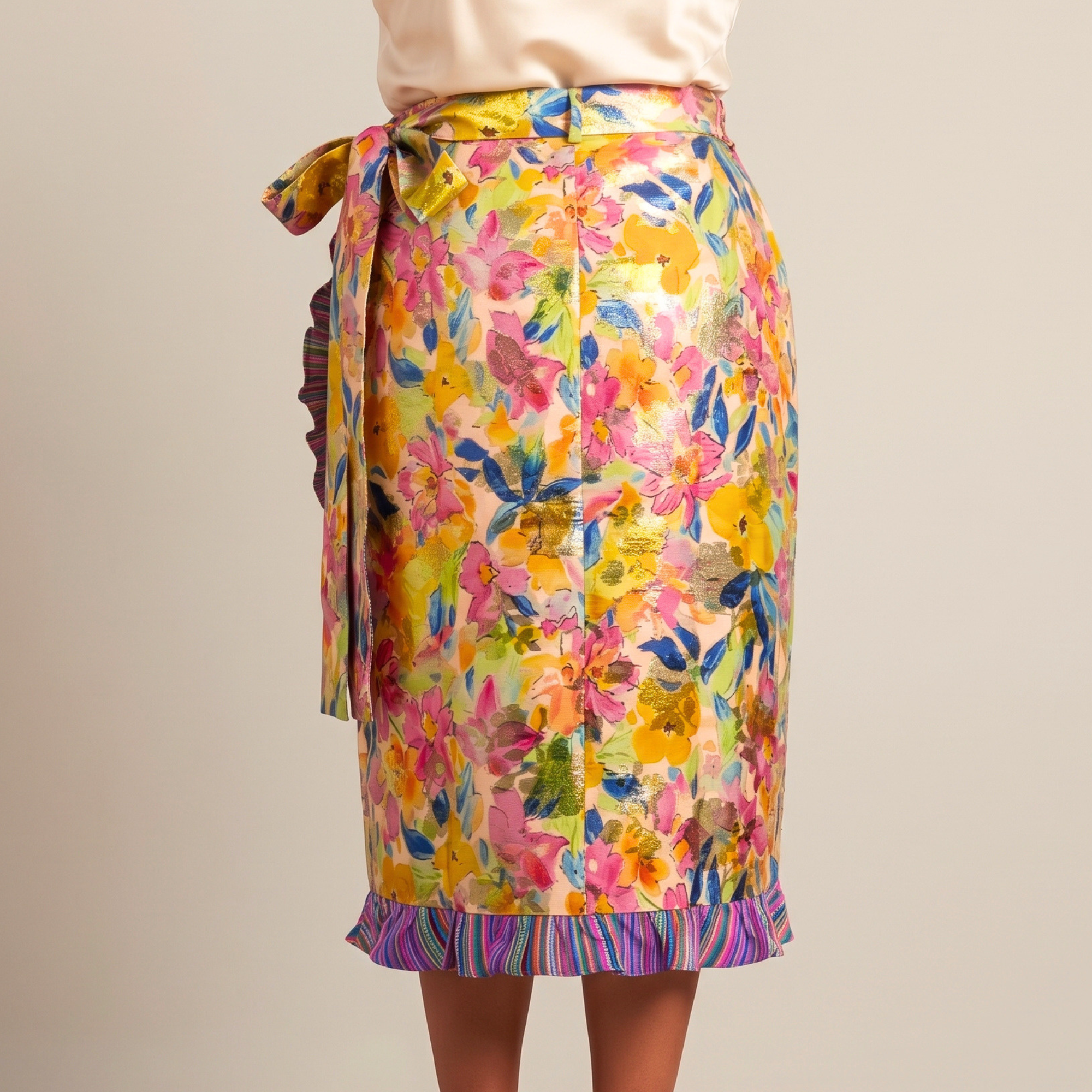 Camille Floral Jacquard Ruffled Wrap Skirt