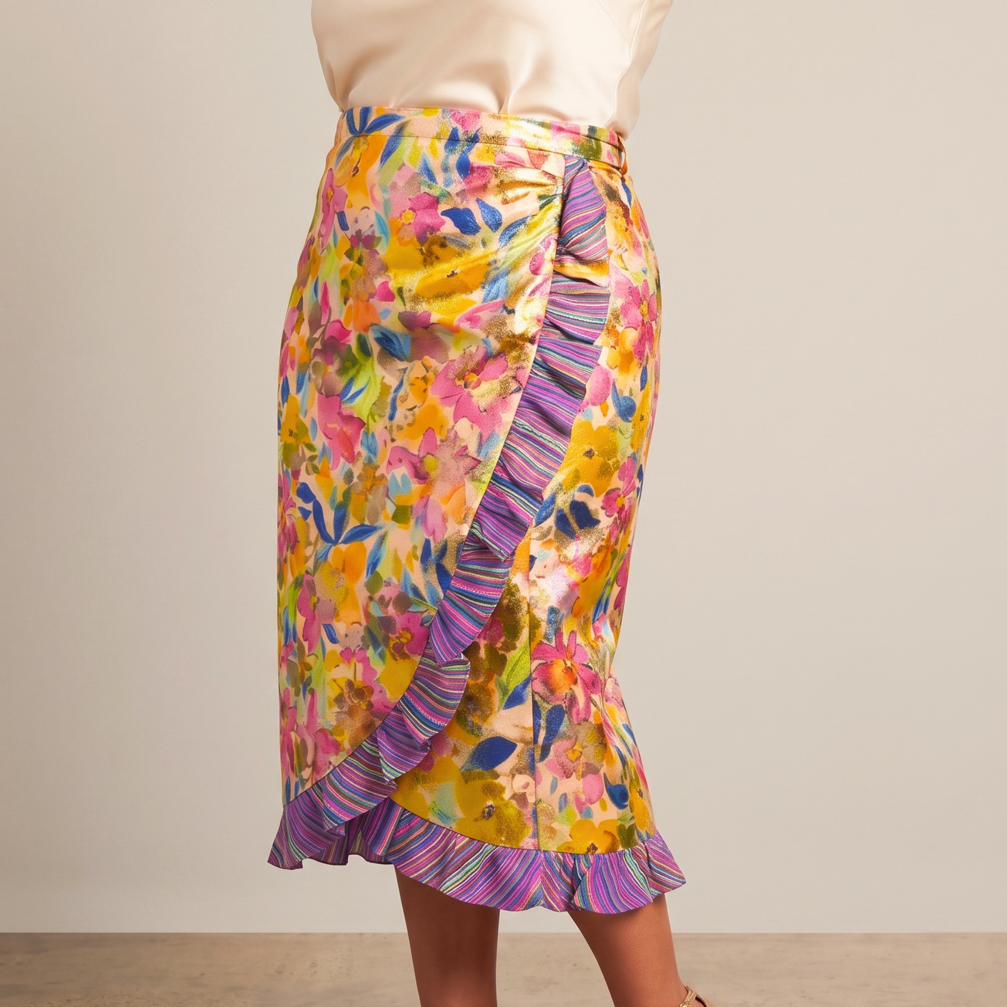 Camille Floral Jacquard Ruffled Wrap Skirt