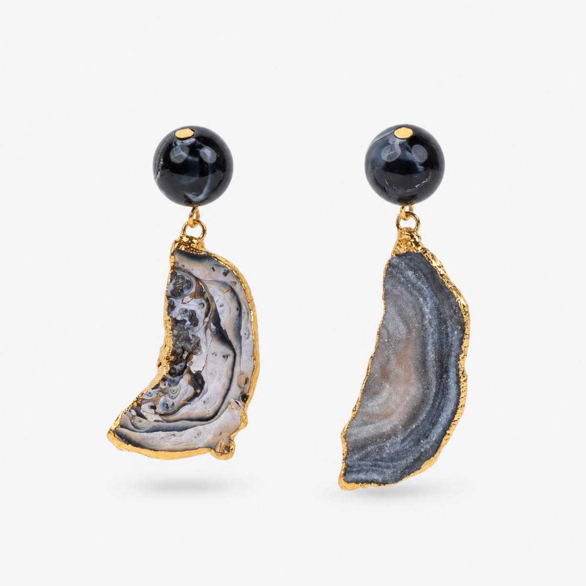 Chrysallis Agate Dangles - Black/Gold,Earrings, Sassy Jones,