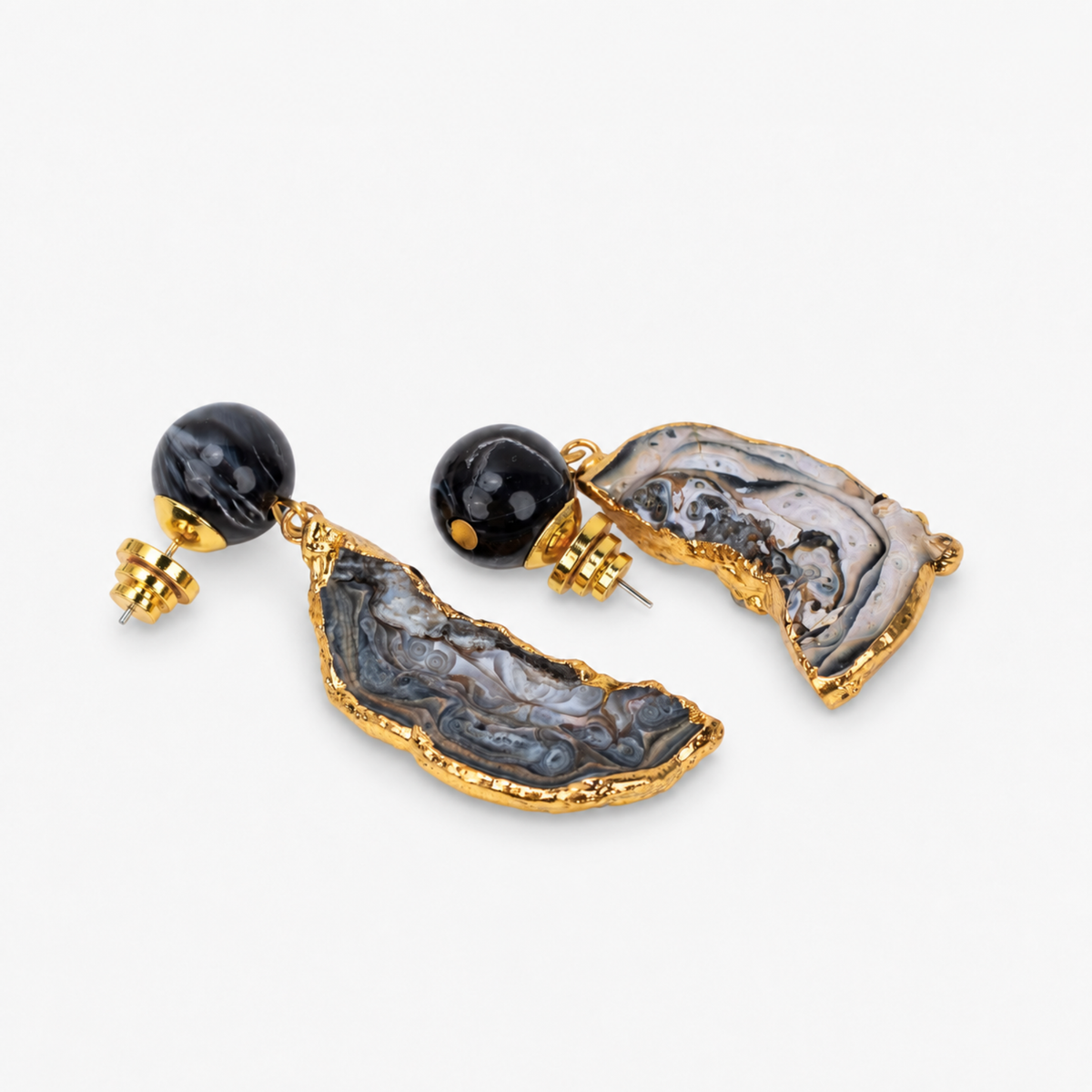 Chrysallis Agate Dangles - Black/Gold,Earrings, Sassy Jones,