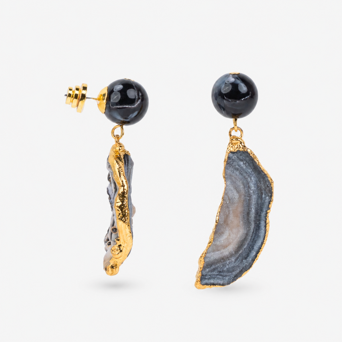 Chrysallis Agate Dangles - Black/Gold,Earrings, Sassy Jones,