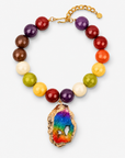 Chrysallis Agate Chunky Chain Joyride featuring multicolor beads and a raw rainbow agate pendant.