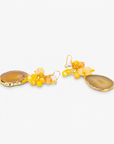 Chrysallis Natural Yellow Agate Dangle Earrings featuring sliced yellow agate drops with clustered yellow and clear beads.