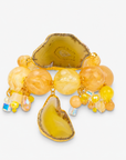 Chrysallis Lemon Sorbet 2pc Stretch Bracelet Stack featuring chunky yellow marbled beads and natural agate slices.