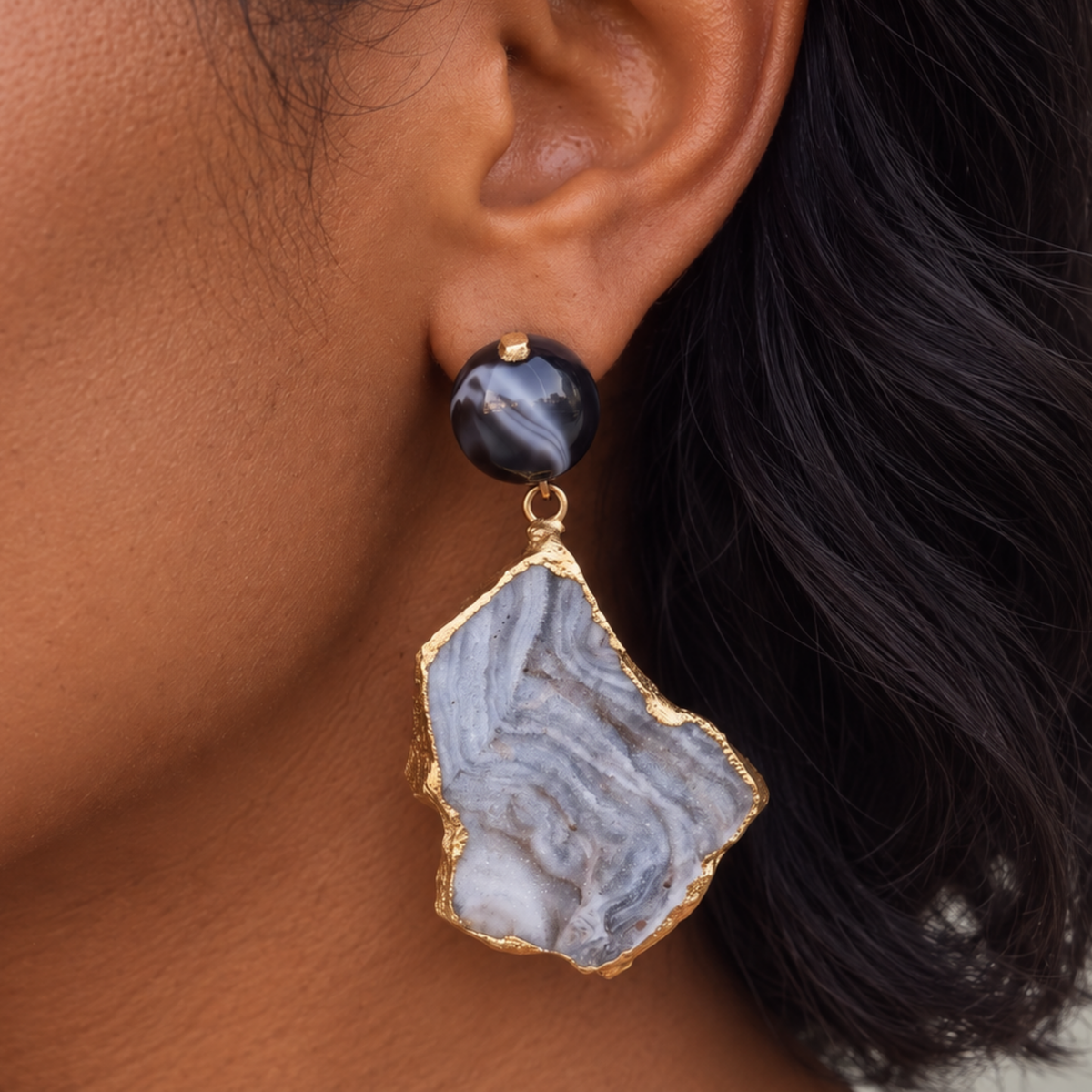 Chrysallis Agate Dangles - Black/Gold,Earrings, Sassy Jones,