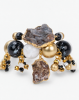 Chrysallis Agate Chunky Stretch Bracelet Black Gold featuring oversized beads and natural raw agate slices.