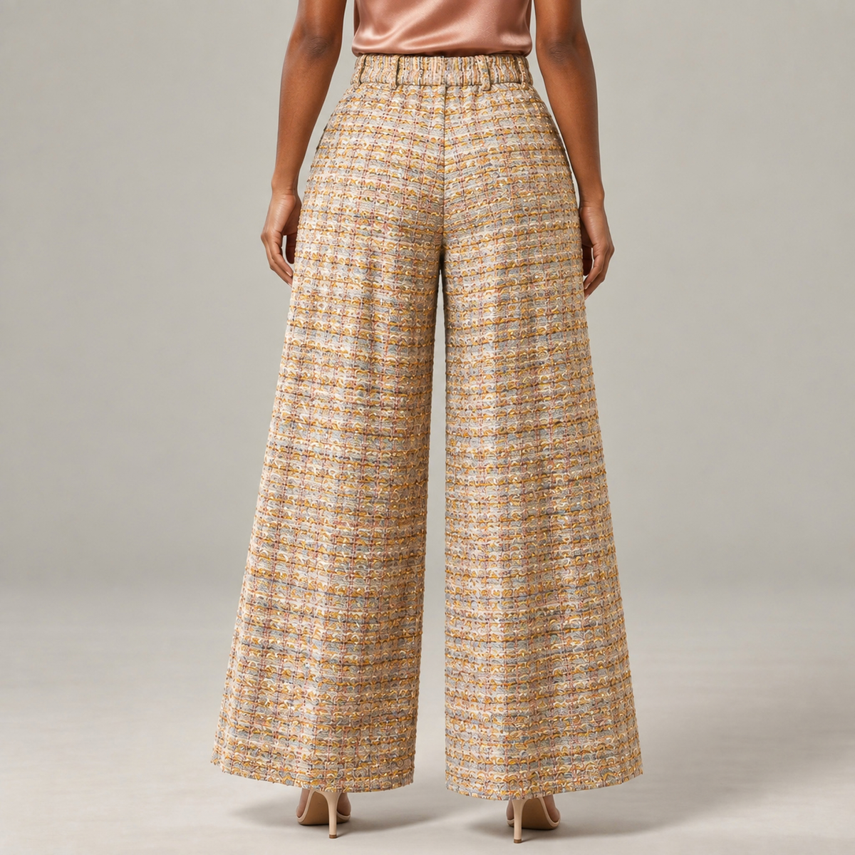 The Claire Metallic Tweed Pleated Trouser,Clothing, Sassy Jones,
