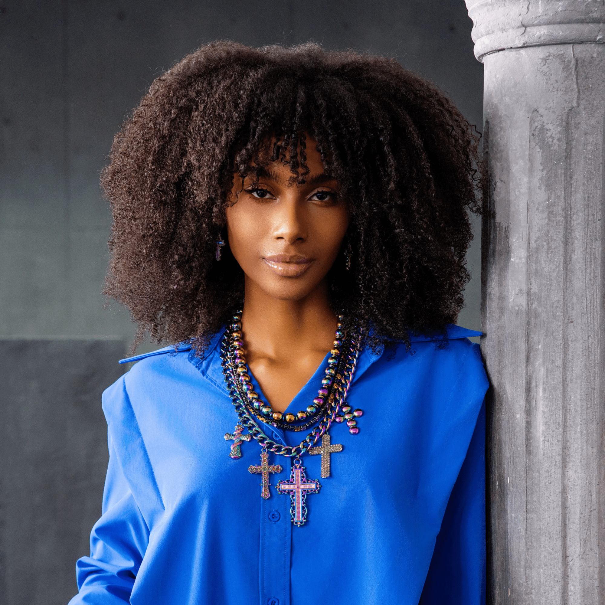 Cross Statement Layered Chain Rainbow Finish Necklaces, Sassy Jones,