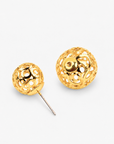 Dina Gold Openwork Sculptural Sphere Double Stud Earrings featuring two dimensional gold globes.
