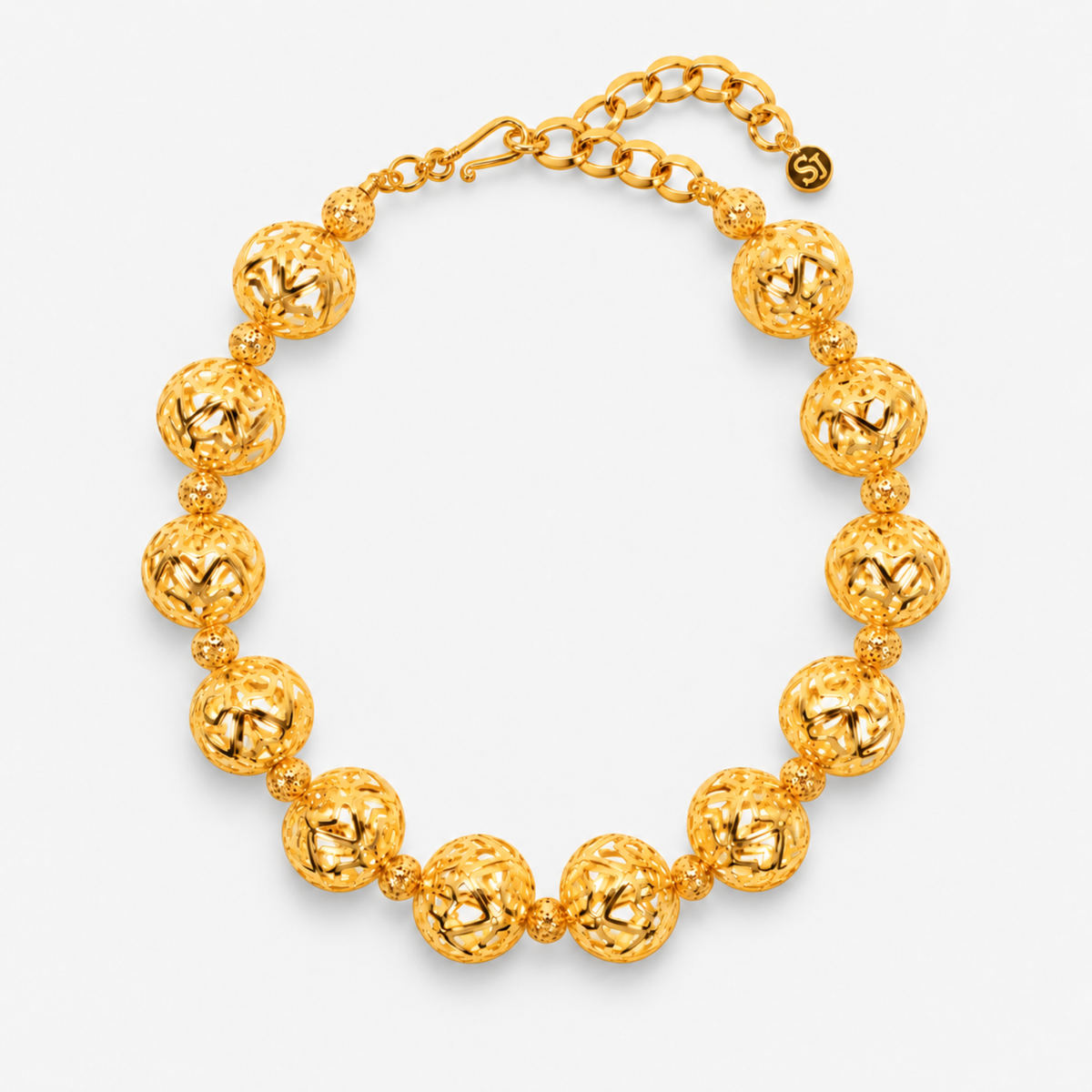 Dina Sculptural Globe Chain Gold featuring oversized openwork gold sphere beads.