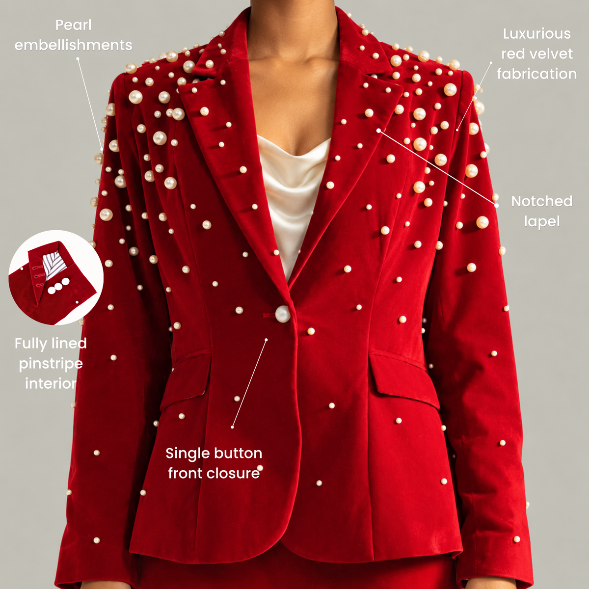 The Fiorella Blazer - Red Velvet Pearl,Clothing, Sassy Jones,
