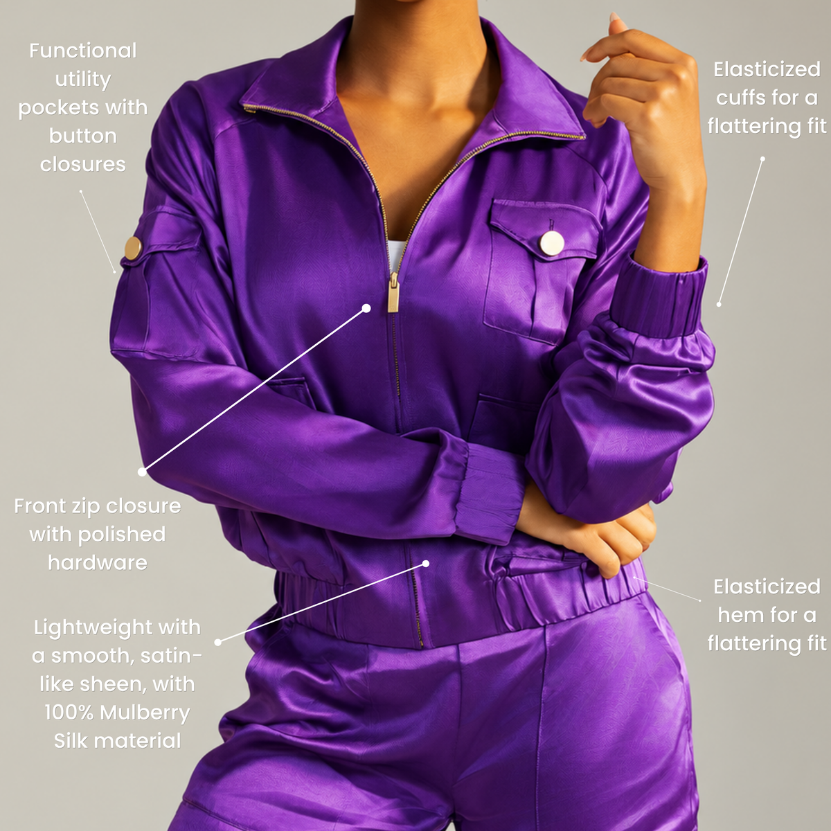 The Flo Signature Silk Jogger Jacket,Clothing, Sassy Jones,