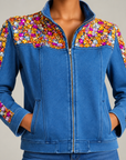 The Gemma Crystal Jogger Jacket - Denim,Clothing, Sassy Jones,