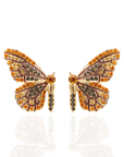 Gold butterfly stud earrings with champagne and smoky crystals in a delicate yet radiant design.