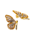 Gold butterfly stud earrings with champagne and smoky crystals in a delicate yet radiant design.