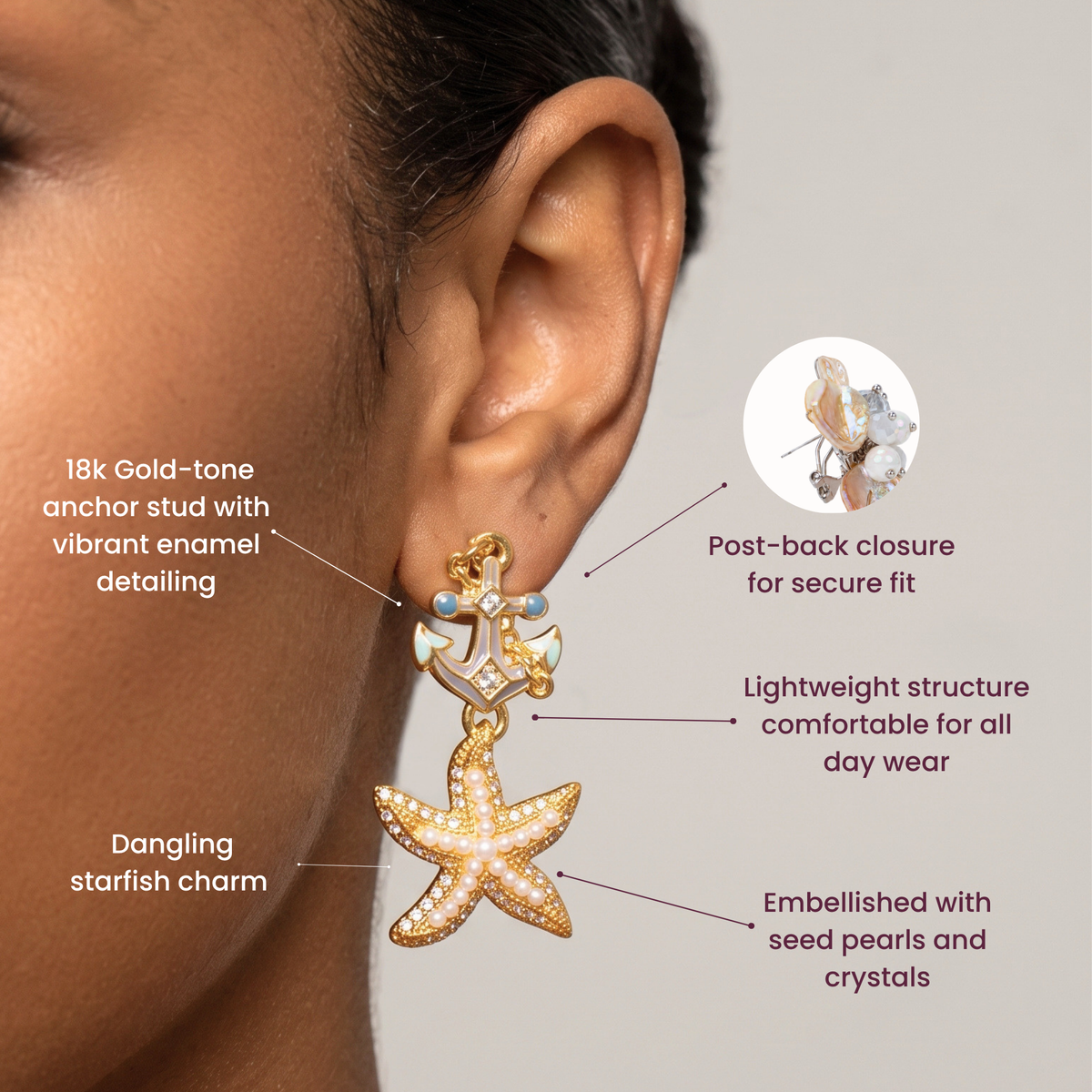 Harbor Grace 18k Anchor Earrings - Coastal Pearl,Earrings, Sassy Jones,