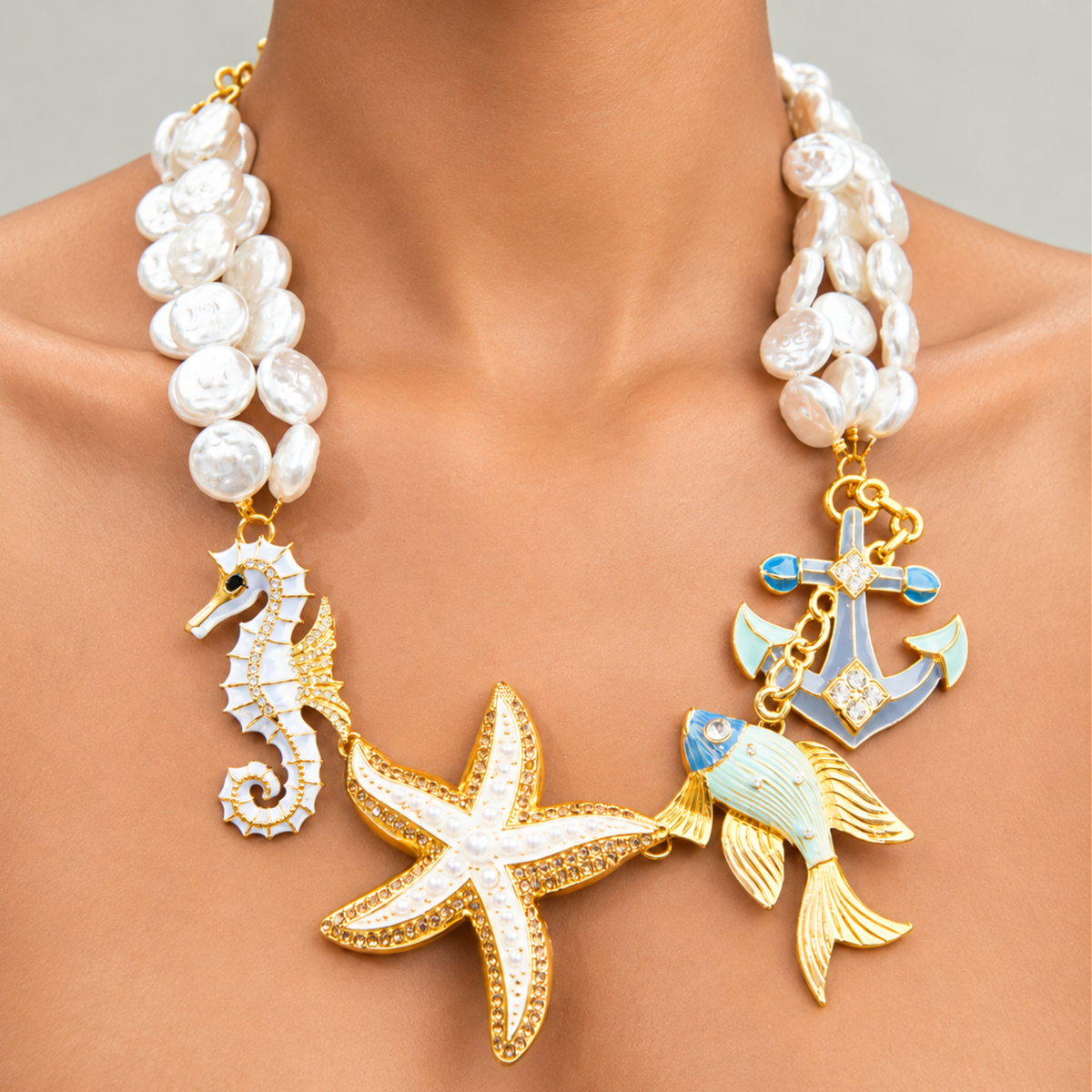 Harbor Grace 18k Anchor Necklace - Coastal Pearl,Necklaces, Sassy Jones,