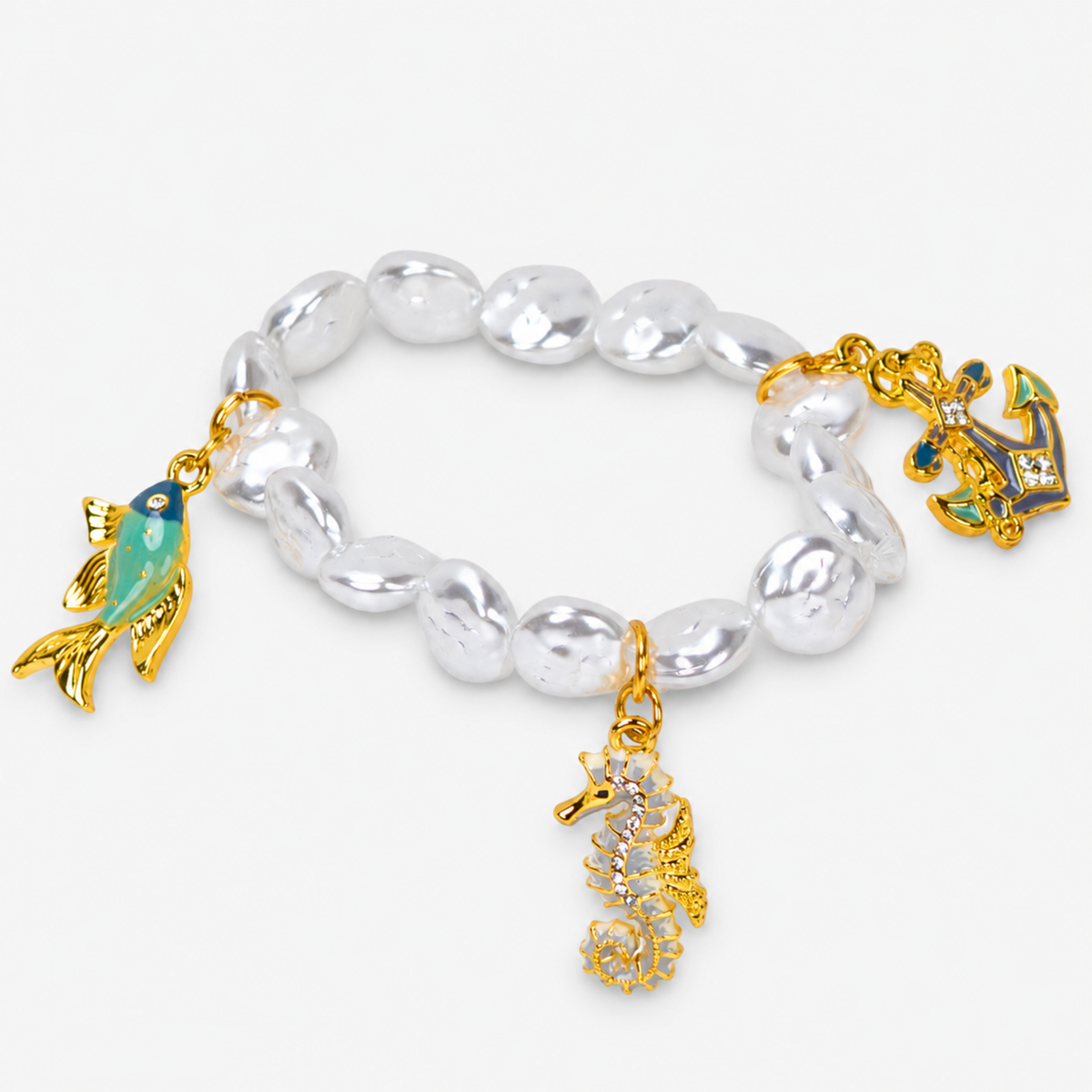 Harbor Grace 18k Anchor 3pc Stretch Bracelet Stack - Coastal Pearl,Bracelets, Sassy Jones,