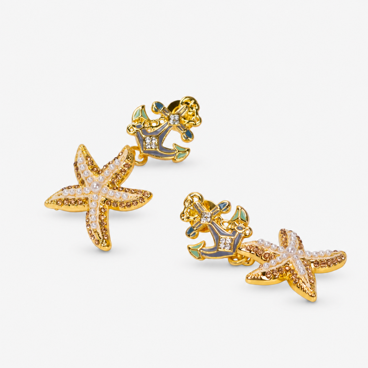 Harbor Grace 18k Anchor Earrings - Coastal Pearl,Earrings, Sassy Jones,