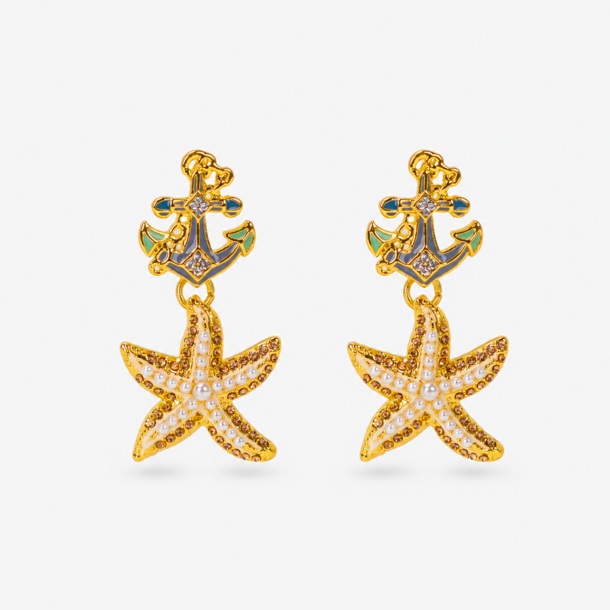 Harbor Grace 18k Anchor Earrings - Coastal Pearl,Earrings, Sassy Jones,