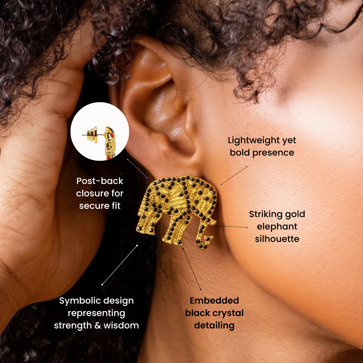 Ibiza Crystal Studs - Black,Earrings, Sassy Jones,