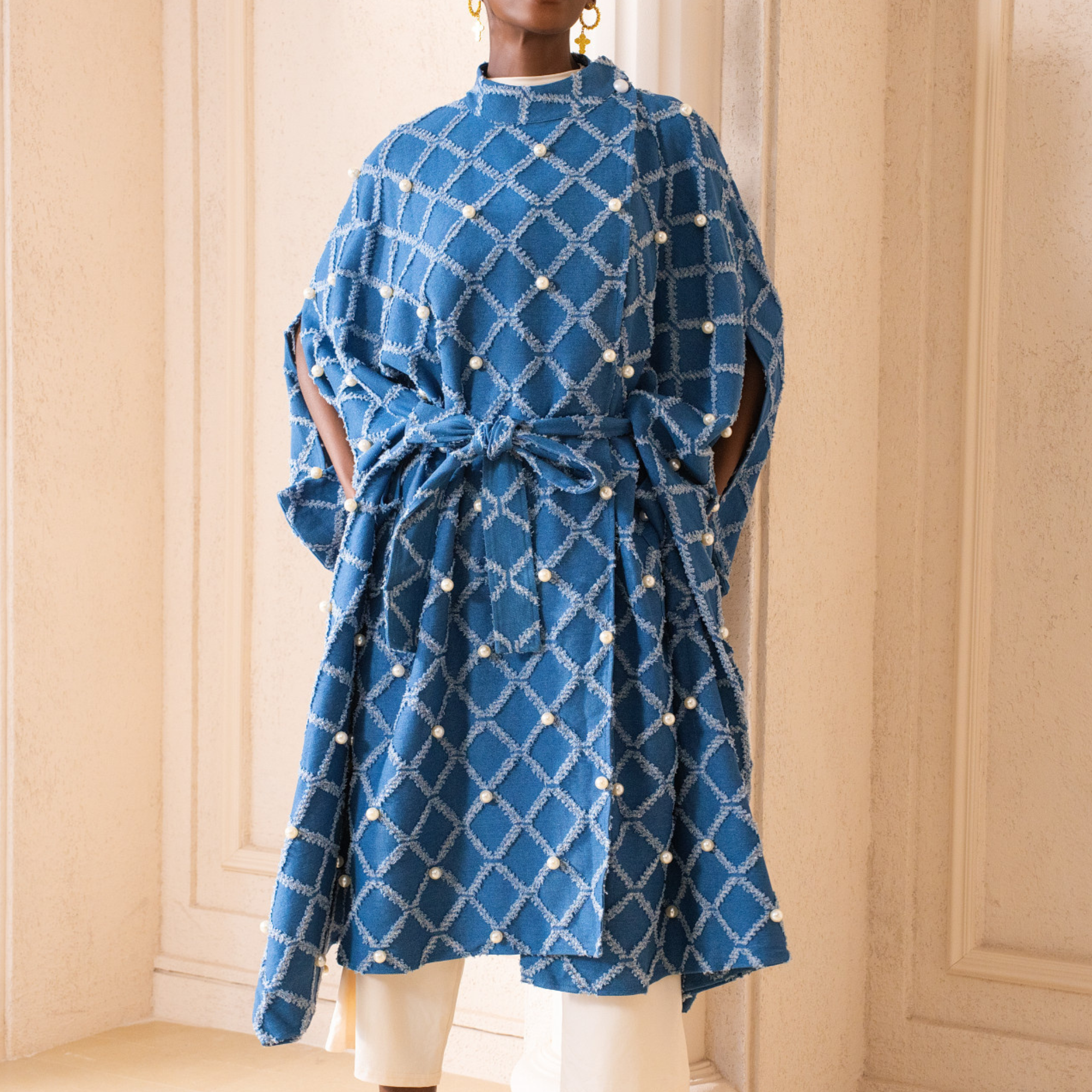 kimono coat, womens kimono jacket, luxury kimono coat, statement coat women, pearl embellished jacket, designer outerwear women, modern kimono coat, fashion kimono jacket, oversized kimono coat, womens luxury outerwear