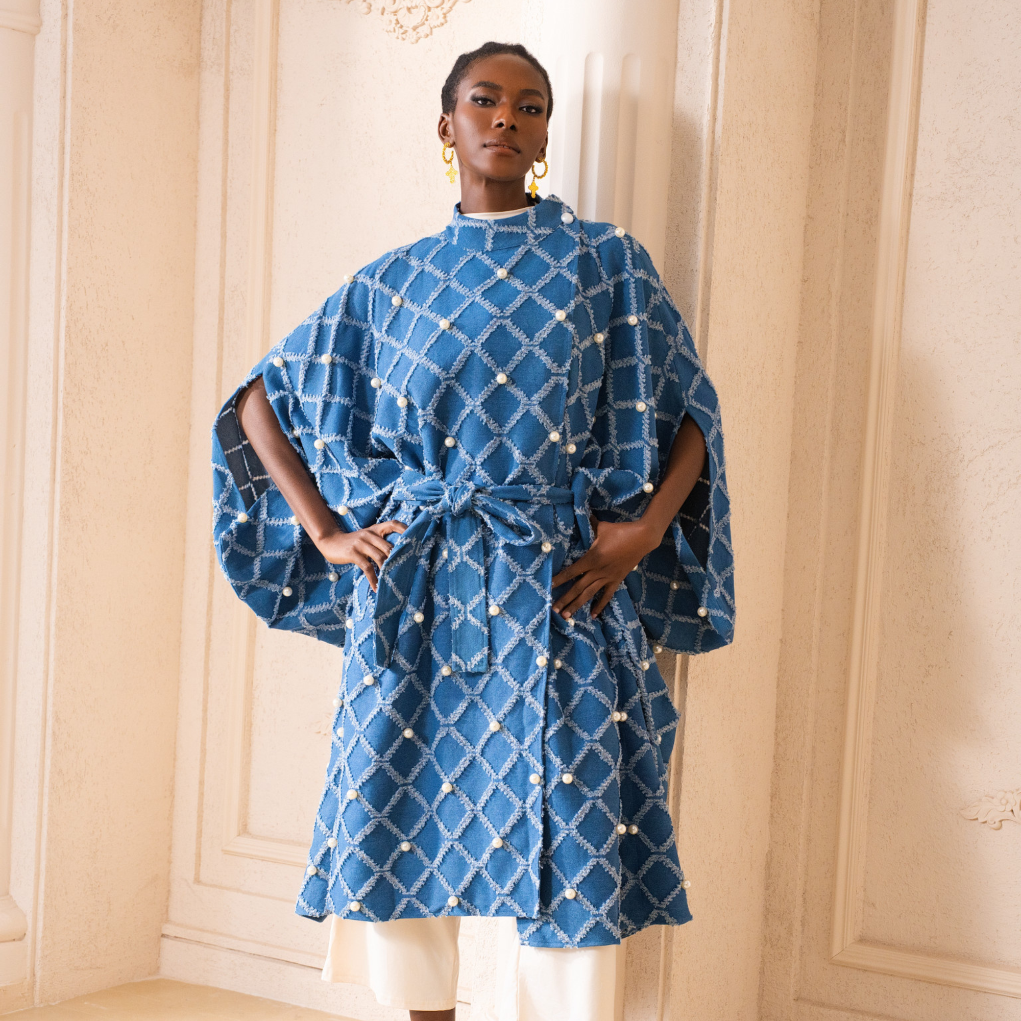 kimono coat, womens kimono jacket, luxury kimono coat, statement coat women, pearl embellished jacket, designer outerwear women, modern kimono coat, fashion kimono jacket, oversized kimono coat, womens luxury outerwear