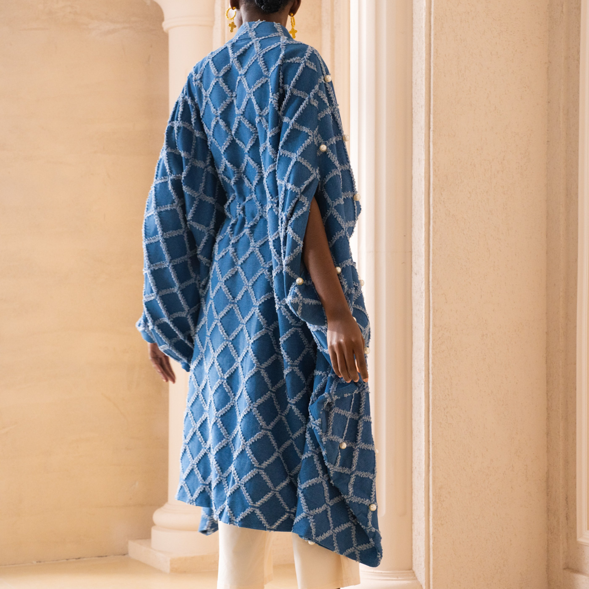 kimono coat, womens kimono jacket, luxury kimono coat, statement coat women, pearl embellished jacket, designer outerwear women, modern kimono coat, fashion kimono jacket, oversized kimono coat, womens luxury outerwear