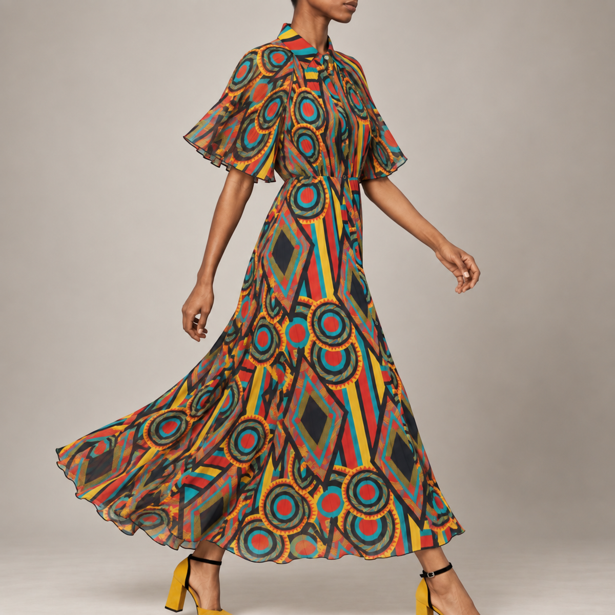 Imani Pleated Flowy Dress Afrikaan