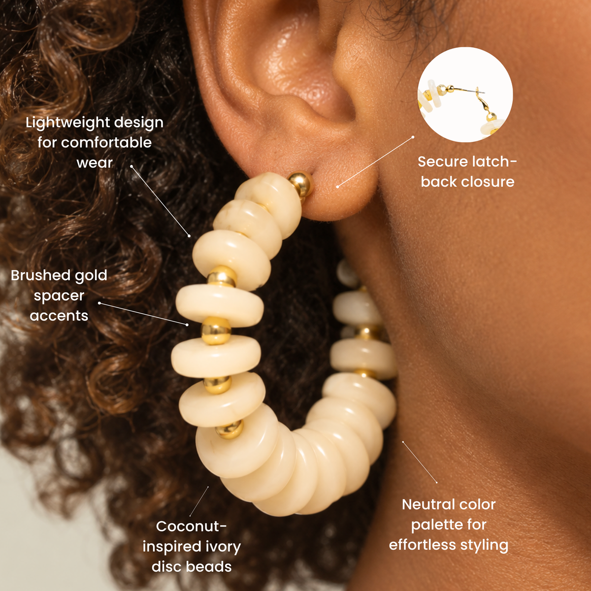 Kamaria Coconut Hoops- Ivory Coast,Earrings, Sassy Jones,
