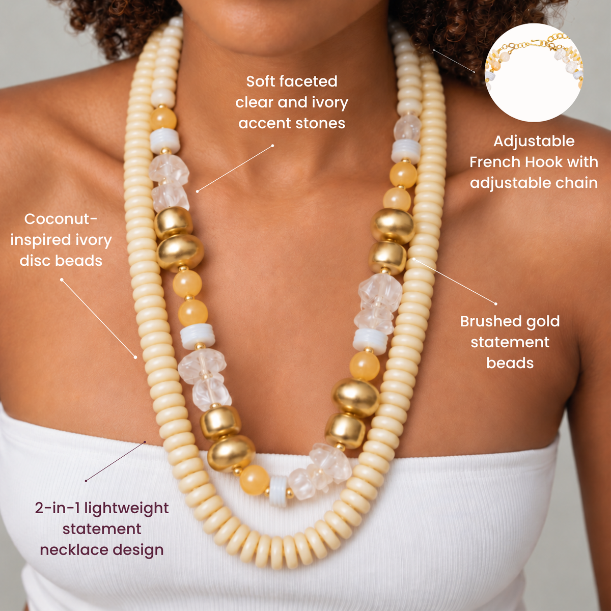 Kamaria Coconut Dress Chain - Ivory Coast,Necklaces, Sassy Jones,