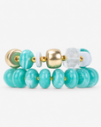 Kamaria Coconut Shell Statement Bracelet Stack in Riviera Teal featuring oversized marbled teal coconut shell pieces and gold accents.