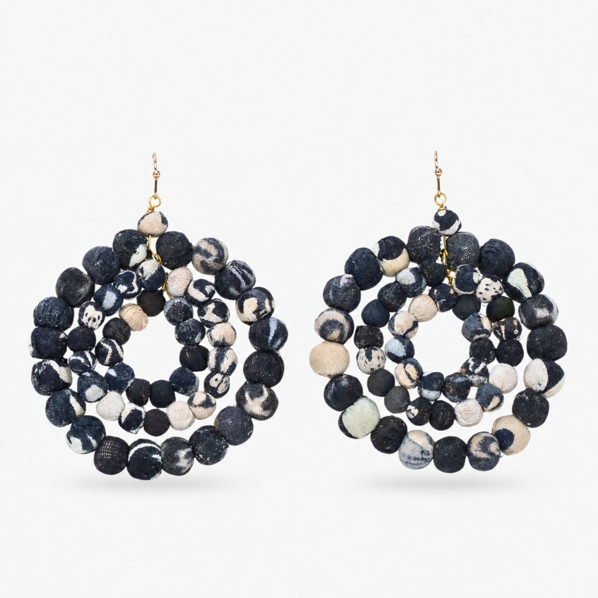 Kenza Cloth Bead Dangles - B/W