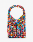 Kenza Cloth Beaded Tote in multicolor featuring a fully embellished surface of colorful fabric wrapped beads.
