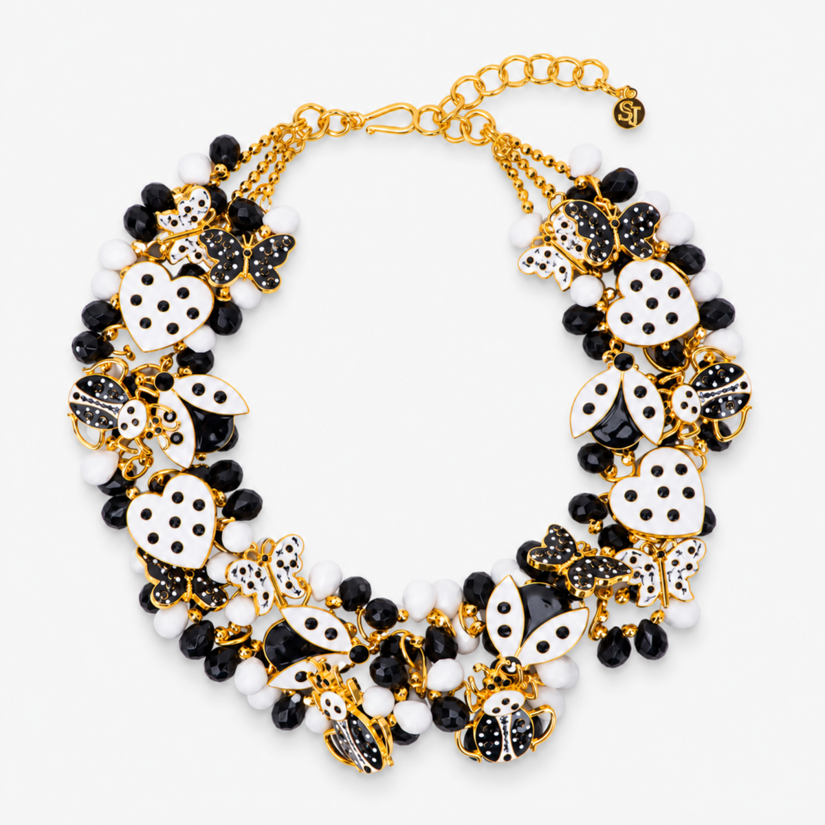 Lovebug 18k Brooch Bib - Black/White,Necklaces, Sassy Jones,