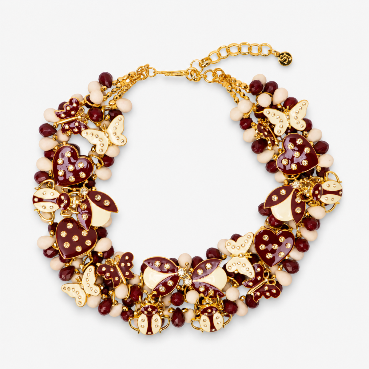 Lovebug 18k Brooch Bib - Crimson/Cream,Necklaces, Sassy Jones,