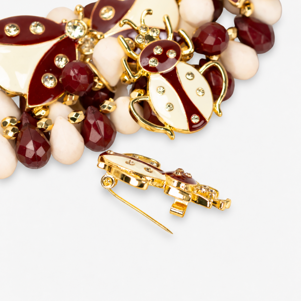 Lovebug 18k Brooch Bib - Crimson/Cream,Necklaces, Sassy Jones,
