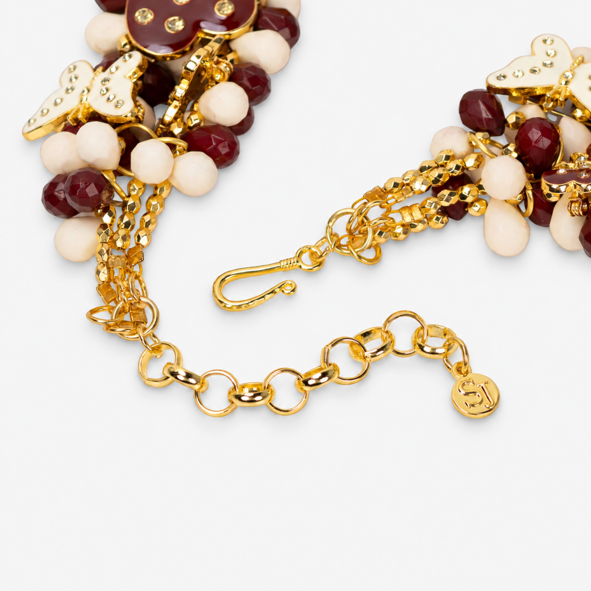 Lovebug 18k Brooch Bib - Crimson/Cream,Necklaces, Sassy Jones,