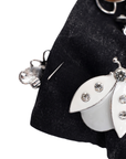 Black distressed denim ballcap featuring removable butterfly, ladybug, heart, and floral crystal brooch pins by Sassy Jones.