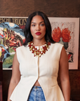 Lovebug 18k Brooch Bib - Crimson/Cream